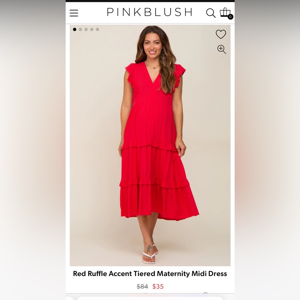Pink blush maternity - red ruffle accent tiered dress - large